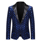 Men's Luxurious Sequin Plaid Suit Jacket Gold Silver Singer Host Stage Party Loose Dress Coats blazers MartLion Royal Blue EUR  S 