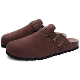Shevalues Cork House Slippers Women Unisex Home Clogs And Mules Comfort Slip-on Potato Shoes Couple Outdoor Beach MartLion Suede Maroon 36(fit 22cm) 