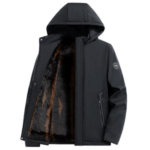 Winter Men's Plush Thicken Windproof Hooded Jackets Winter Warm Detachable Hat Men's Jackets Coat MartLion Black S 