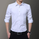 Slim Solid Color Long-sleeved Shirt Casual White Shirt Men's Classic MartLion   