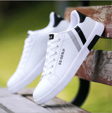 Men's Sneakers Casual Sports White Tenis Masculino Lace-Up Moccasin Trendy Flats Shoes Running Walking Mart Lion White Black F66 39 
