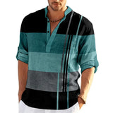 Striped Color Block Henley Shirts Men's Streetwear Stand Collar Long Sleeve Shirt Male Tops Man Clothing MartLion B17SF3G20240313M 2XL 