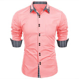 Men long-sleeved Shirt solid Color lapel Casual Summer style Casual  Men shirt MartLion Pink XXXL 