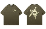 Harajuku T Shirt Streetwear Hip Hop Letter Star Print Short Sleeve Casual Cotton Loose Summer Top Mart Lion Green S 