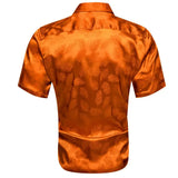 Luxury Summer Shirts Men's Short Sleeve Cool Silk Satin Orange Leaves Slim Fit Tops Casual Breathable Barry Wang MartLion   