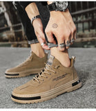 Men Shoes Trend Sneakers Suede Leather Slip on Men Platform Working Shoes MartLion   