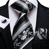 Gray Striped Paisley Silk Ties For Men's Wedding Accessories 8cm Neck Tie Pocket Square Cufflinks Gift MartLion SJT-7644  