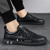 Spring and Autumn Men's Shoes Casual Board Crocodile Leather Waterproof White Vulcaized Mart Lion black 39 
