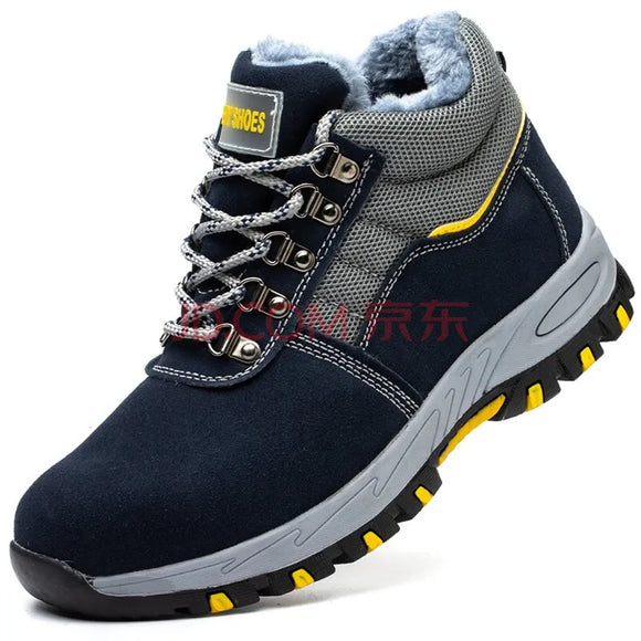 Winter Boots Men's Steel Toe Cap Safety Boots Work Shoes Puncture-Proof Work Plush Warm MartLion Blue 37 