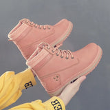 Autumn Early Winter Shoes Women Ankle Boots Flat Ladies Thick Sole Black Yellow MartLion Pink 5.5 