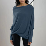 Womens Long  Sleeve Neck Tunic Tops  Fall Baggy Slouchy Pullover Sweaters Off The Shoulder Sweater MartLion Dark Gray S 