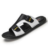 Summer Genuine Leather Slippers for Men's Summer Slides Sandals Beach Outsides Shoes Hombre MartLion black 2681 45 length 27.5cm 