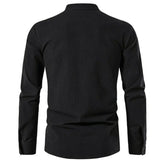 Men Long-Sleeved V-neck T-shirt Cotton and Linen Led Casual Men's T-shirt MartLion   