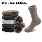 5 Pairs Merino Wool Socks Men's Hiking Socks Winter Wool Warm Socks Breathable Crew Thermal Socks Against Cold(US 7-13) MartLion Solid Color-5 Pairs US 7-13 CHINA