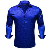 Luxury Shirts Men's Silk Satin Green Blue Flower Long Sleeve Blouses Casual Lapel Tops Breathable Streetwear Barry Wang MartLion 0733 S 