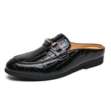 Sandals Men's Stone Pattern Dress Shoes Slip-On Pu Leather Sandals Hombre Verano Mart Lion black 38 