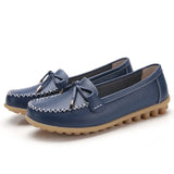 Woman Flats Shoes Ballet Flat Sneakers Genuine Leather Spring  Soft Moccasins Ladies Boat Ballerina Espadrilles Creepers MartLion Dark Blue 41 insole 25.5cm 