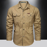 Spring Cotton Cargo Shirt for Men Long Sleeve Multi-Pocket Shirts Outdoor Casual Colthing Militar Overshirt MartLion khaki 4XL CHINA