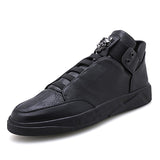 Autumn Men's Casual Sneakers Patent Leather Ankle Boots High-top Basketball Trainers Breathable Sport Shoes Mart Lion Matte black 39 