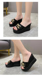 Chain High Heels Slippers Women Wedding Shoes Summer White Black Platform Wedges Slides Ladies Beach Slippers MartLion
