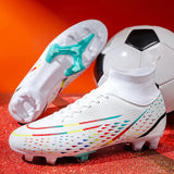 Soccer Shoes Cleats Futbol Anti-Slip Football Boots Futsal Training Sneakers Chuteira Campo Society MartLion ZS5993-FG-white EUR Size 35 