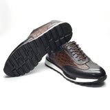 Casual Genuine Natural Cowhide Leather Sneakers Spring Autumn Lace-up Crocodile Pattern Men's Leather Shoes MartLion   