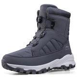 Rotating Button Men's Boots Plush Warm Snow Winter Shoes Waterproof Anti Slip Hiking Outdoors Desert Combat MartLion Men Grey 36 