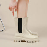 Women Outer Wear Rain Boots Cute Waterproof Shoes Short Middle Slip Women Rain Solid Thick Sole Rubber MartLion White-Middle 36 