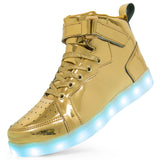 Brand Kids High-tops Lights Up Shoes USB Charger Basket LED Children Trendy Kids Luminous Sneakers Sports Tennis MartLion Gold 25 