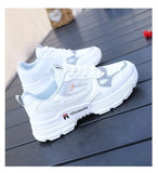 Women Running Shoes Breathable Walking Mesh Lace Up Platform Sneakers White Vulcanized MartLion   