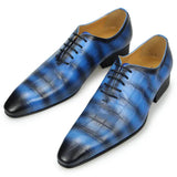 Leather Shoes Men's Casual Leather Dress Shoes British Leather Pointed Toe Groom Trend Wedding MartLion Blue 39 