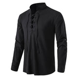 Men's Casual Blouse Cotton Linen Shirt Tops Long Sleeve Tee Shirt Spring Autumn Slanted Placket Vintage MartLion   