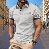 Men's Short sleeved Polo Shirt Summer European and American Street Casual Pocket Lapel Top Men's MartLion Light gray-k S 