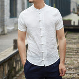 Summer Men's Shirts Chinese Style Tops Solid Standing Collar Thin Fit Short Sleeve Shirt Clothing Designer Clothes Mart Lion White S 