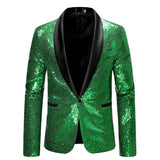 Men's Luxurious Sequin Suit Jacket Green Silver Bar KTV Stage Dress Coat blazers MartLion A Eur S CHINA