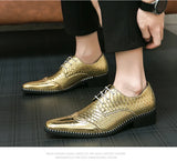 Golden Glitter Leather Shoes Men's Pointed Toe Elegant Dress Wedding Zapatos De Vestir MartLion   