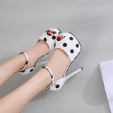 Classic Heels Ankle Strap Heels Platform Sandals Party Shoes Women Wedding Pumps 14cm High Heels Hollow Out Polka Dots Heels Mart Lion White 12cm 34 