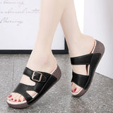 Women's Wedge Heeled Sandals Casual Open Toe Platform Slipper Slip Heel Height 4.0cm MartLion BlackZN05 11 