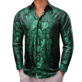 Luxury Shirts Men's Silk Satin Green Long Sleeve Slim Fit Blouses Button Down Collar Tops Breathable Clothing MartLion 0686 S 