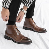 Leather Men Boots Solid  Pointed Toes Dress Leather Boots MartLion   