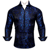 Luxury Men's Shirt Embroidered Silk Slim Casual Gold Blue Purple Black Red Green Paisley Flower Long Sleeve Barry Wang Cloth MartLion