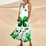 Women Dress Unique St Patrick's Day Print Mid-Calf Dresses O-Neck Sleeveless Frocks MartLion Green L CHINA