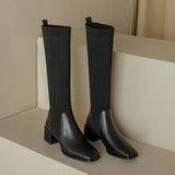 Autumn Winter Knitted Long Boots Women Knee High Socks Shoes Slip on High Heels Retro Elastic MartLion Black 38 