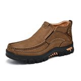Men's Winter shoes Outdoor Rubber Soled Non-slip Leather Boots Leisure Walk Ankle Motocross MartLion Light Brown 38 