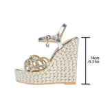 Cowboy Handmade Rhinestone Slope Heel Hemp Roman Sandals Women's Hollow One Line Buckle Show Banquet Shoes MartLion   