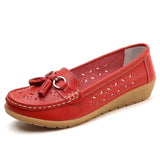 Summer Leather Women's Shoes Moccasins Platform Soft Boat Cutout Flats Casual Low Heel Nurse Lolita MartLion