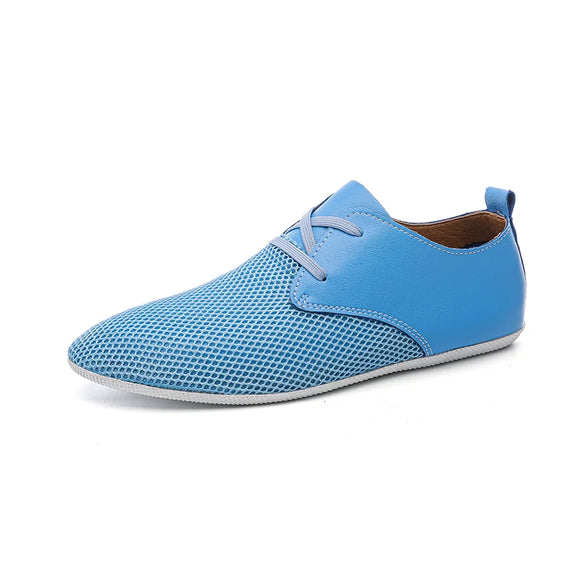 Blue Summer Shoes Men's Breathable Pointed Casual Leather Soft Flat zapatos de hombre MartLion tian lan 2226 36 CHINA
