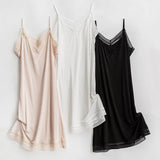 Summer  Lace Silk Nightgown Women V-neck Sleeveless Short Mulberry Silk Thin Slip Underdress MartLion   