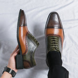 Patchwork Brogue Shoes Men's Dress Shoes Split Leather Oxfords Elegant Sapato Social Masculino Mart Lion   