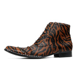 Design Boots For Men's Mixed Colors Print Real Leather Dress Shoes Rivets High Top Chelsea MartLion   